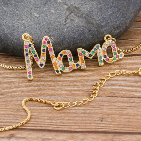 Mama Necklace - Gold Plated Copper & Austrian Crystals - Picture 10 of 12
